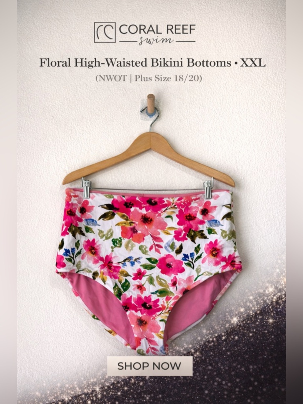 Coral Reef Swim Floral High Waisted Bikini Bottoms XXL NWOT